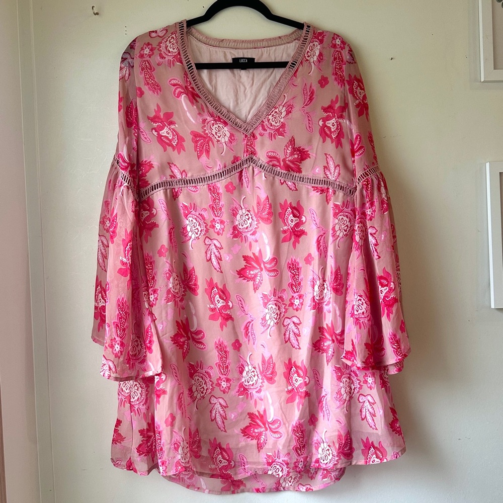 Pink floral V-neck Dress - Women Tops